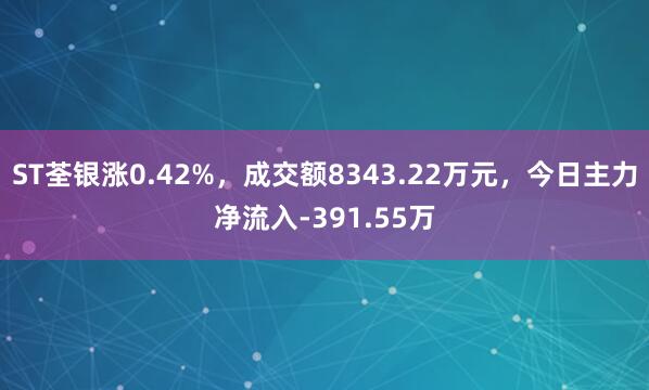 ST荃银涨0.42%，成交额8343.22万元，今日主力净流入-391.55万