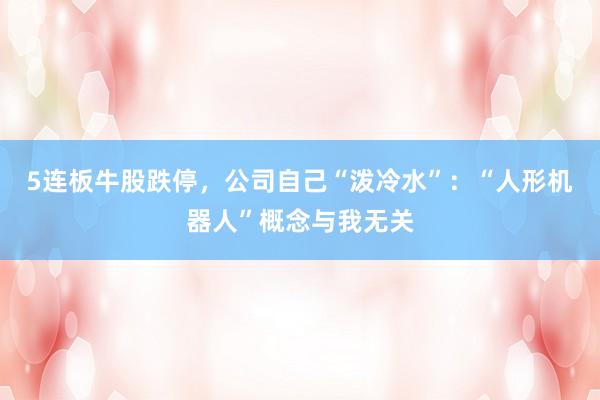5连板牛股跌停,公司自己“泼冷水”:“人形机器人”概念与我无关