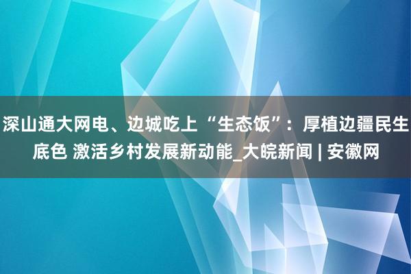 深山通大网电、边城吃上 “生态饭”：厚植边疆民生底色 激活乡村发展新动能_大皖新闻 | 安徽网