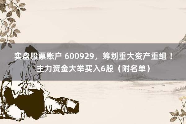 实盘股票账户 600929，筹划重大资产重组 ！主力资金大举买入6股（附名单）