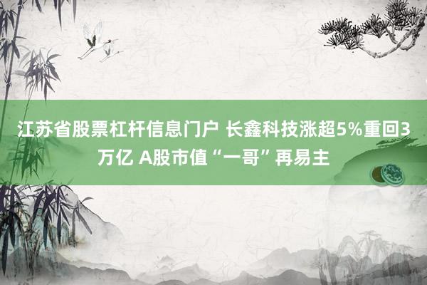 江苏省股票杠杆信息门户 长鑫科技涨超5%重回3万亿 A股市值“一哥”再易主